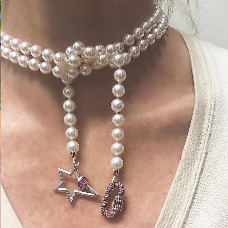 Застежка сердечко FLOLA с золотым кристаллом CZ микрозакрепкой карабин кубическим