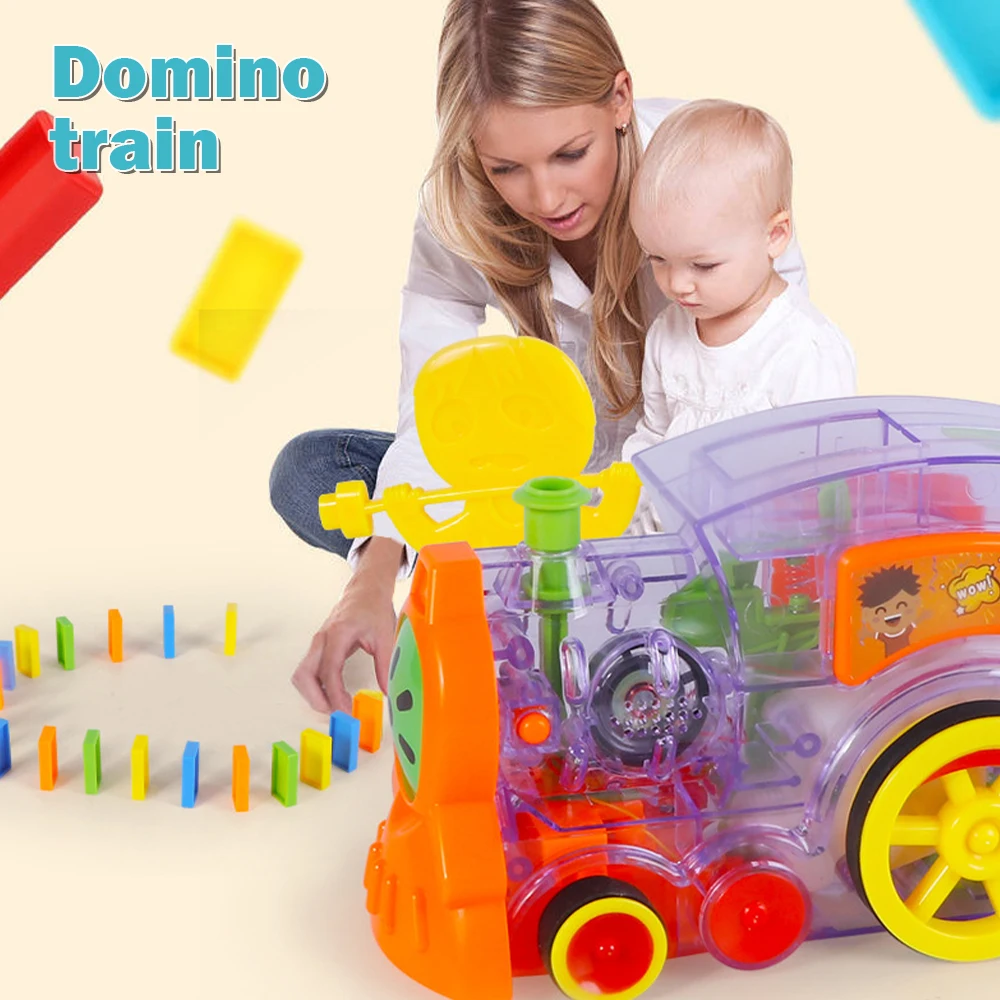 

The Domino Game Car Toy Set Automatic Placement Domino Christmas Train Car with Light Sound Educational DIY Toy Gift 2020