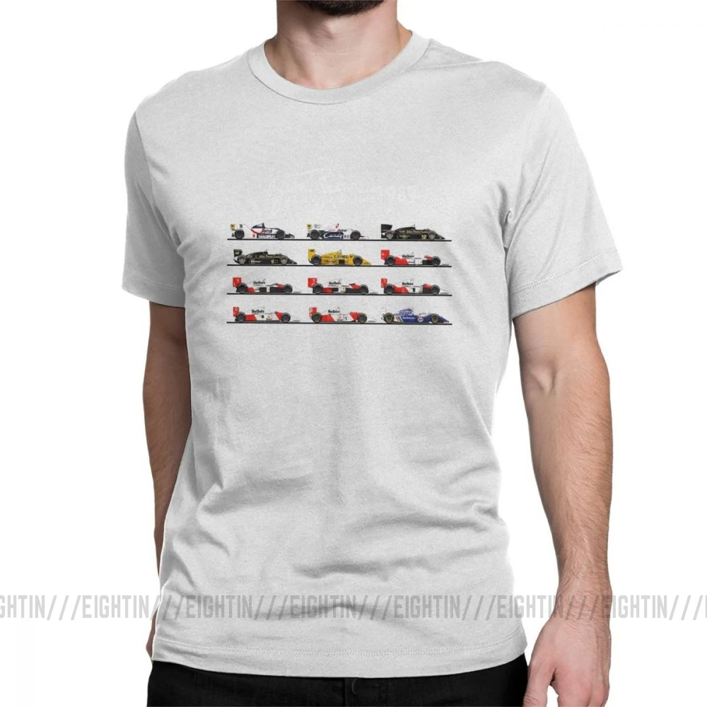 Мужская футболка с надписью «All The Cars Ayton Senna», «Formula 1», «Racing Car F1», топы с короткими рукавами и круглым вырезом, футболка из чистого хлопка, летние футболки - Цвет: Белый