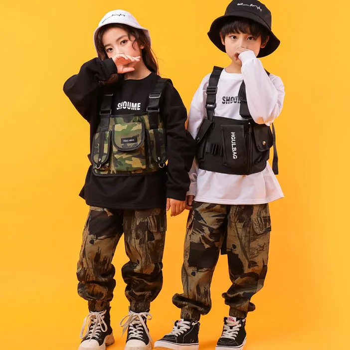 Детская одежда в стиле хип для хопа футболка топы и брюки девочек камуфляжные