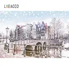 Фон для фотосъемки Laeaco с изображением зимнего старого города снежинок моста фонарей улицы реки мультфильмов для студийной фотосъемки