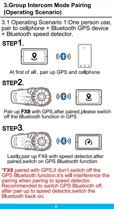 2 шт. Fodsport FX8 мотоциклетный шлем гарнитура 8 Rider Group Talk 1000 м Bluetooth Мото домофон беспроводной BT переговорные с FM