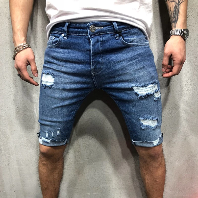 

New Men shorts Jeans Short Pants Destroyed Skinny jeans Ripped Pant Frayed Denim Plus Size Cotton Soft Clothing