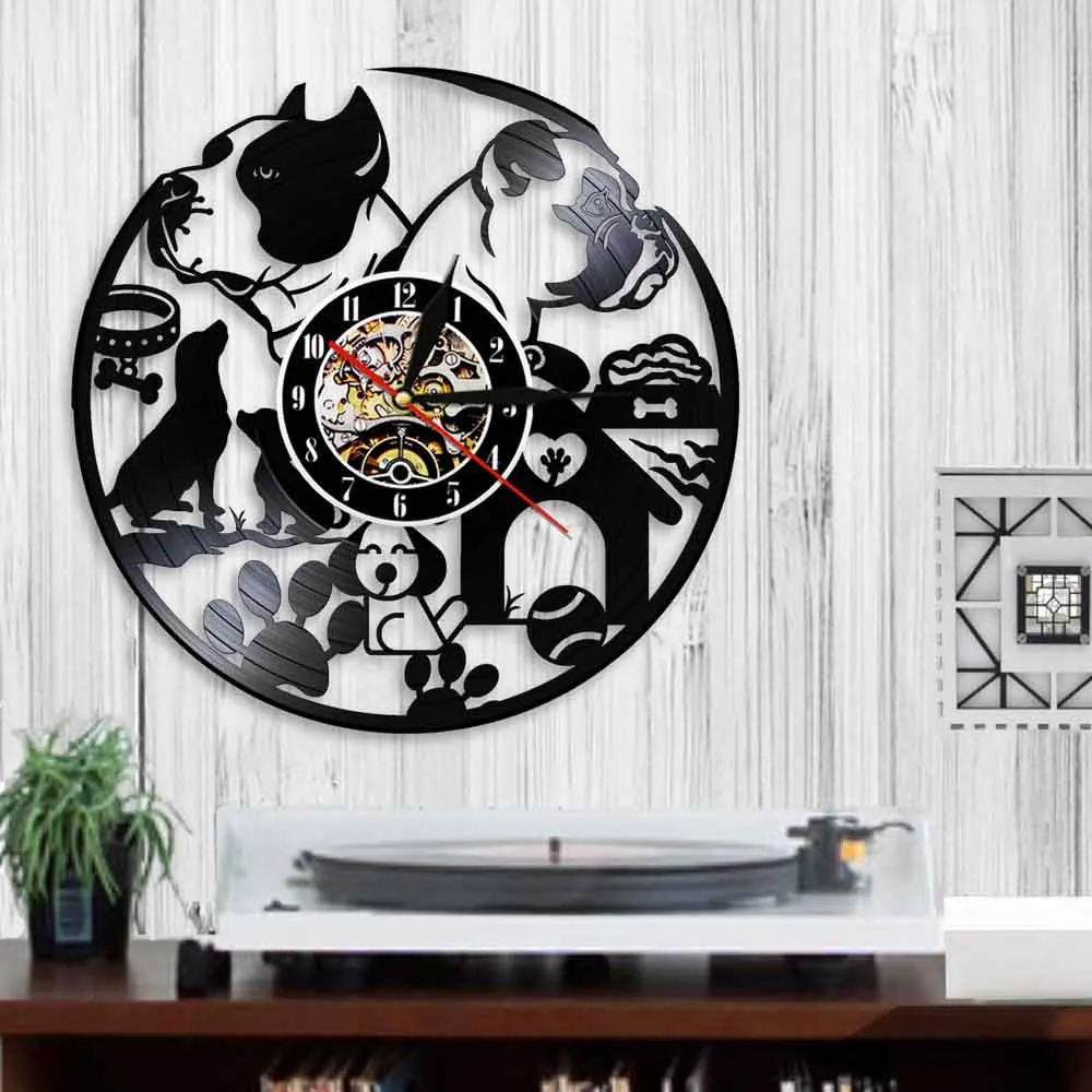 Французский бульдог дом животное виниловая запись настенные часы современный