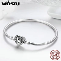 wostu genuine 925 sterling silver tree of life charm bracelet bangle for women fit original brand diy beads jewelry fib066