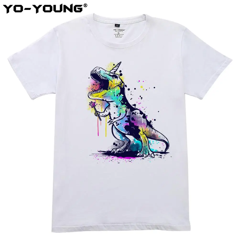 Новые летние футболки из 100% хлопка с изображением динозавра Мужская одежда