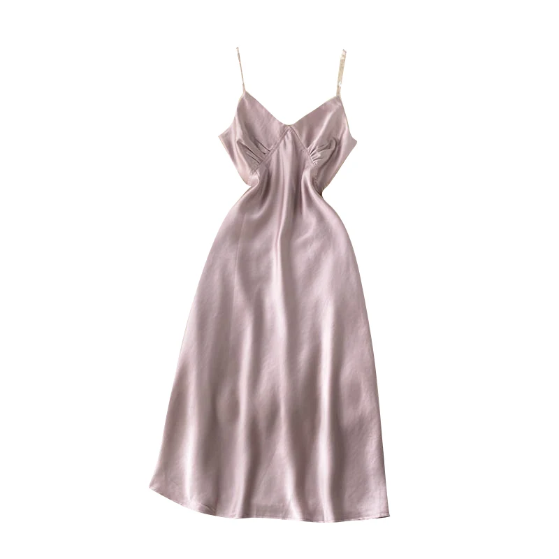 

High-End Ladies Elegant Dress Women's Summer Dress Elegant V-neck Satin Drape Backless Suspender Dress