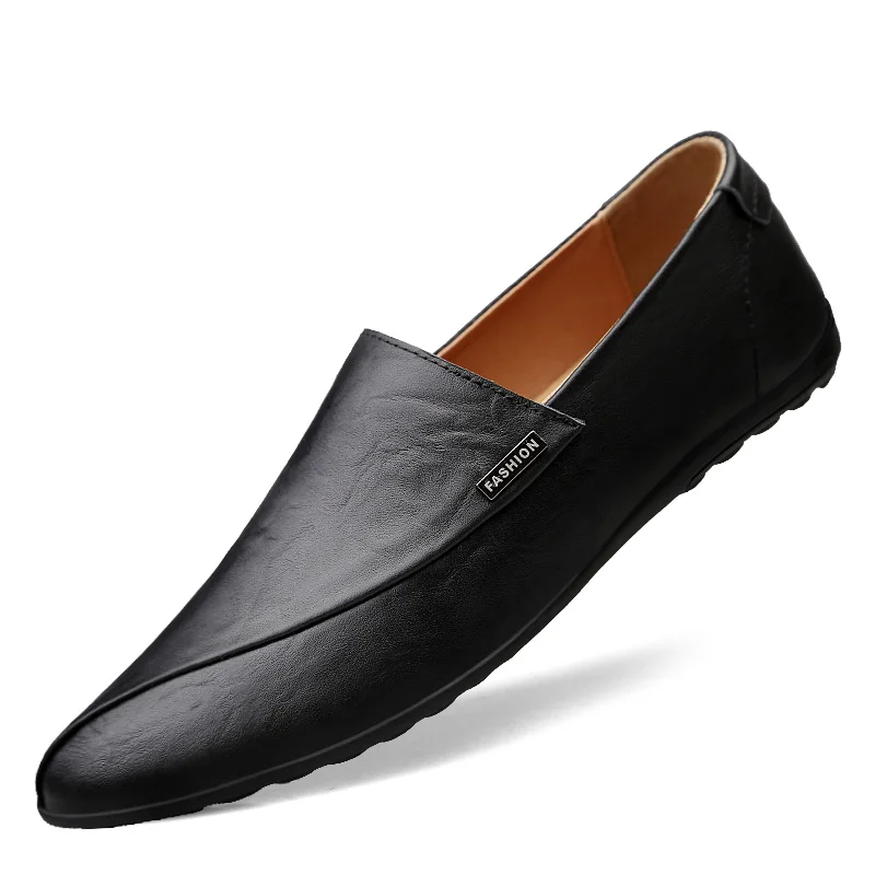 

spring leather men's loafers comfortable Breathable and slip-on driving casual shoes soft bottom 38-44 Peas shoes black brown