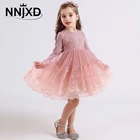 Мягкое хлопковое осеннее платье для девочек, кружевная вышивка, праздничная одежда принцессы, От 3 до 8 лет, зимнее Цветочное платье с длинными рукавами для девочек