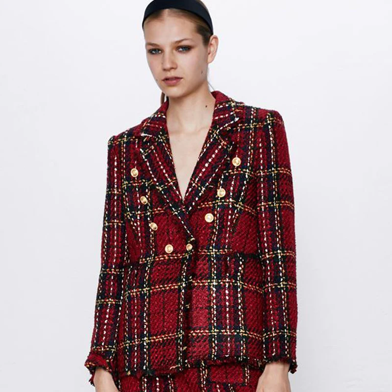 ZOEPO двубортные пиджаки женские Модные Винтажные клетчатые куртки элегантные