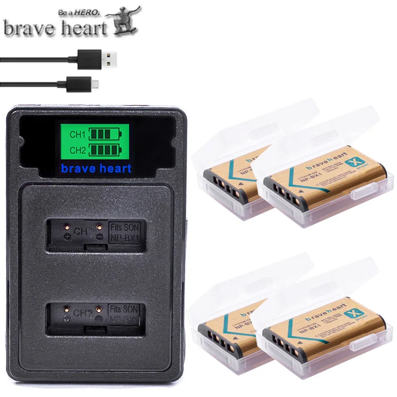 charger and 4battery 4x NPBX1 акумуляторная батарея 1600 мА/ч, NP-BX1 np bx1 NP BX1 батарея+ ЖК-дисплей зарядное устройство для sony HDR-AS100v AS30 AS15 DSC-RX100 HX400 WX350 - Цвет: charger and 4battery