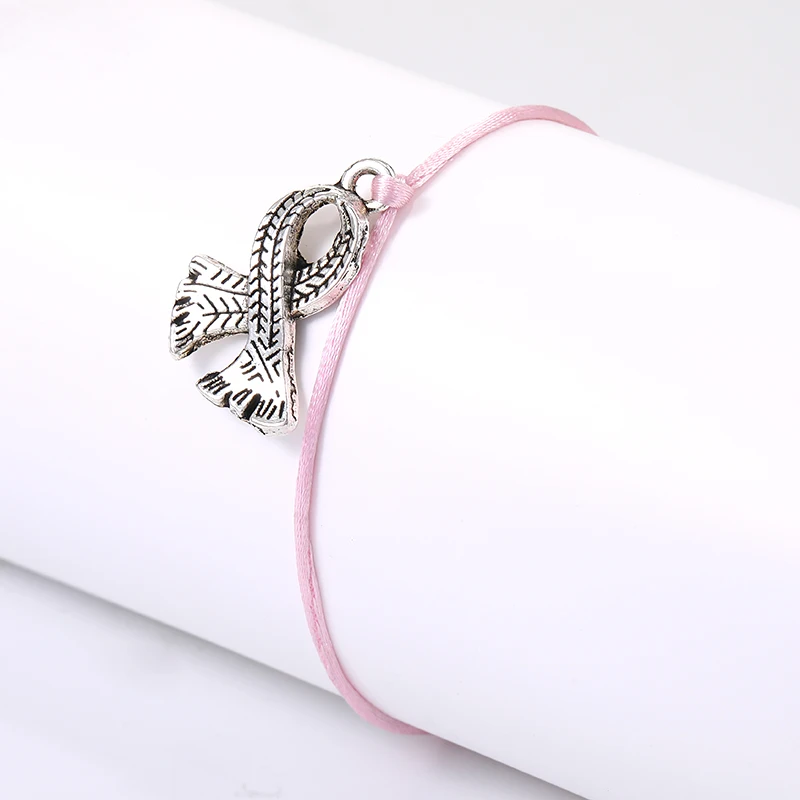 Браслет женский Регулируемый из розовой веревочной ленты с изображением рака