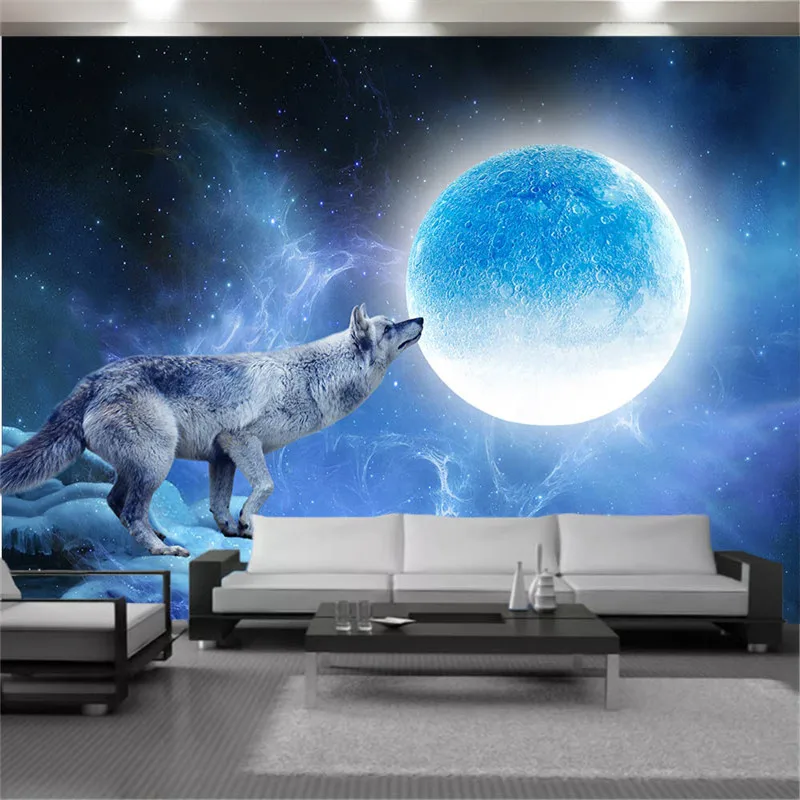 

3d Wallpaper Wallcovering Mural Moonlight Wolf Dream Starry Creative Living Room Home Decor 3D Modern Wallpapers Wall Covering