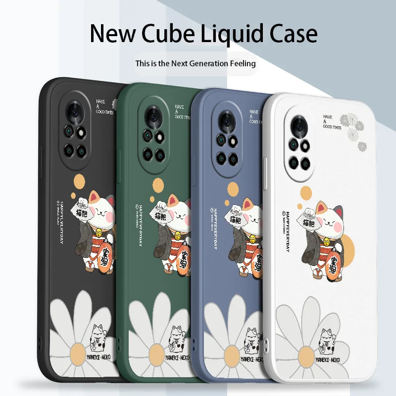 

Sakura Lucky Cat Phone Case For Huawei Nova8 8Pro 8SE Nova 7 7Pro 7SE 6 6se 5 5Pro 5Z 5I 5Ipro 5T 4 4E Liquid Silicone Cover