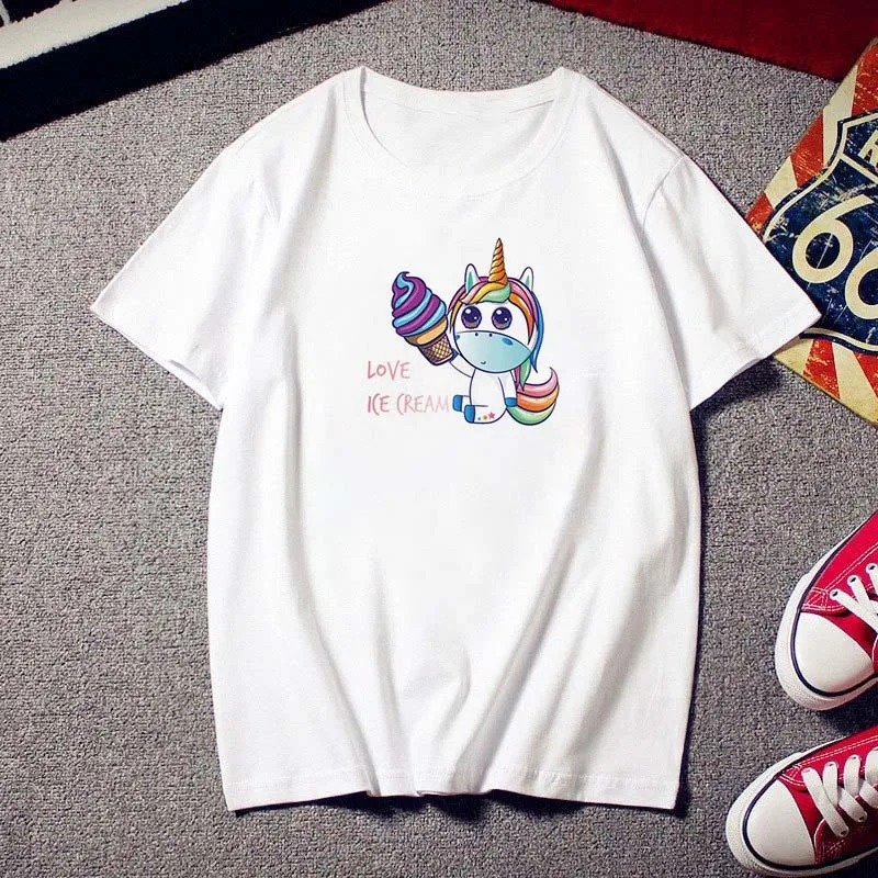 

Shirts Women Harajuku Kawaii Cartoon Animal Printing White Cute Leisure Top Female T-shirt Summer Clothes Soft Wowen T Shirts
