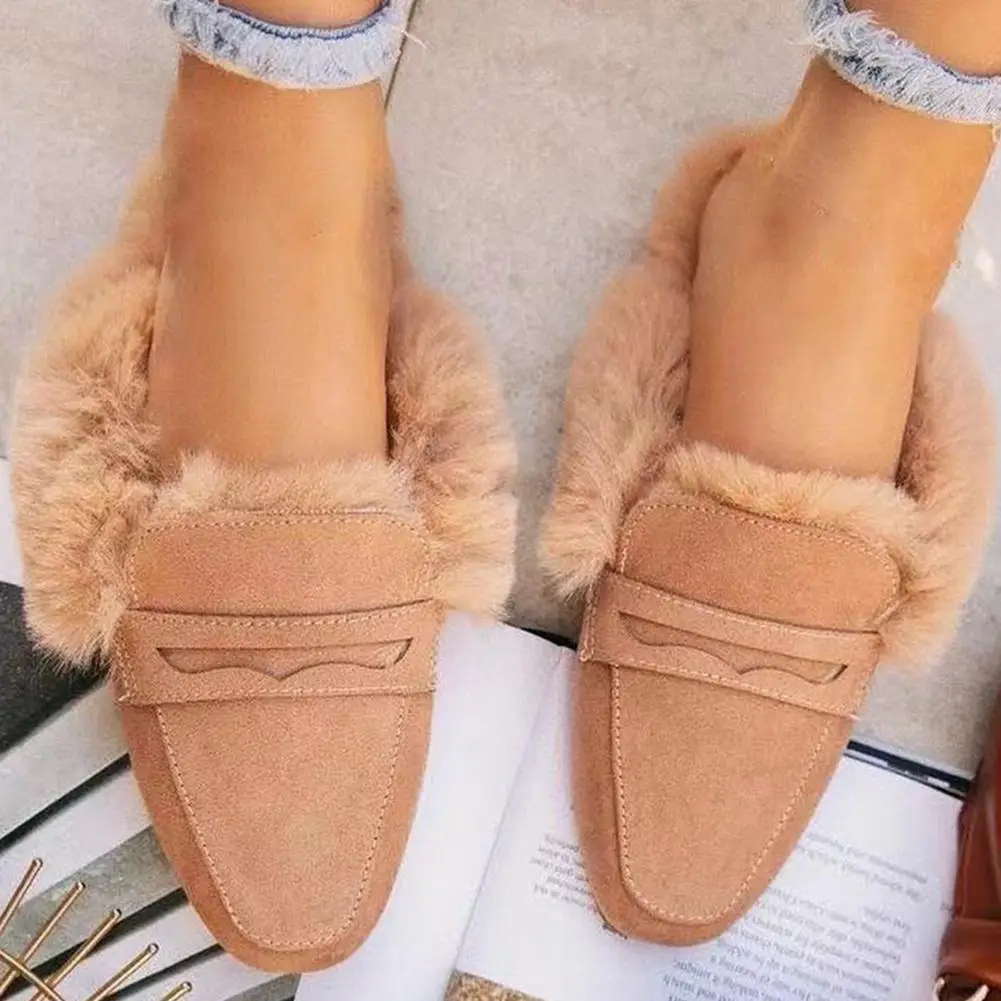 

Новинка Осень-зима 2021, пушистые тапочки, женская обувь, лоферы, обувь для беременных, женские пушистые шлепанцы, повседневные пушистые тапоч...