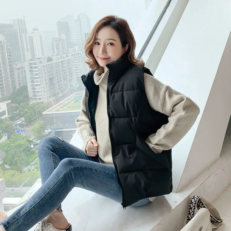 

Down cotton vest women's autumn and winter 2020 new Korean loose short cotton padded jacket versatile stand collar Vest Jacket