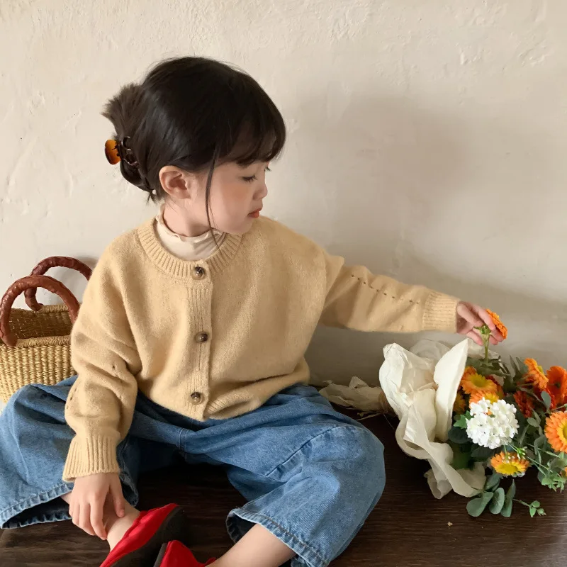 

Girls Sweater Baby's Coat Outwear 2021 Yellow Thicken Warm Winter Autumn Knitting Cardigan Jacket Formal School Children's Cloth