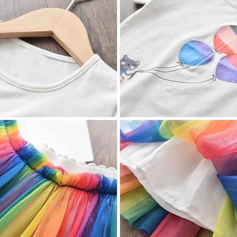 

Fashion Girls Suit for Baby Children's Clothes Set Summer Kids Cartoon Print T-shirt Tops+Mesh Skirt Outfits