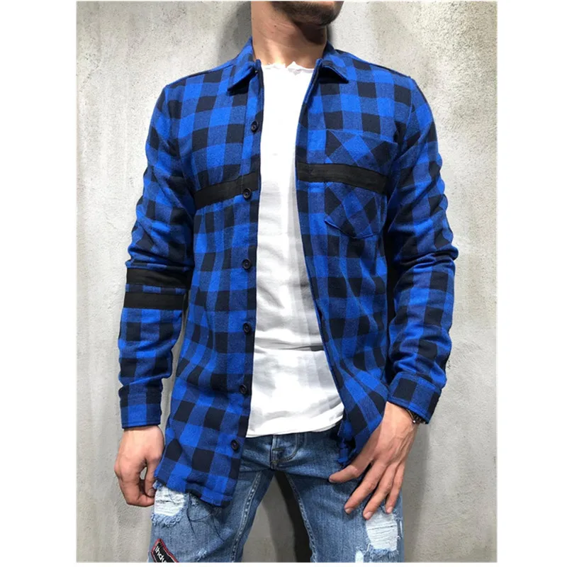 Повседневная мужская рубашка в клетку сезон весна-осень фланелевая Мужская