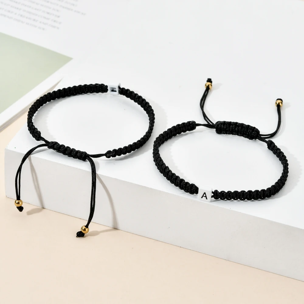 

ZMZY A-Z Set Black Rope Lucky Bracelets Couple String Braided Friendship Jewelry for Women 26 Letters Charm Name Bracelet Men