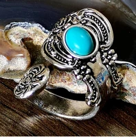 retro fashion oval turquoises carved adjustable rings accessories for women jewelry