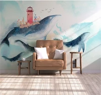 custom 3d wallpaper mural nordic creative watercolor ocean whale childrens room interior painting