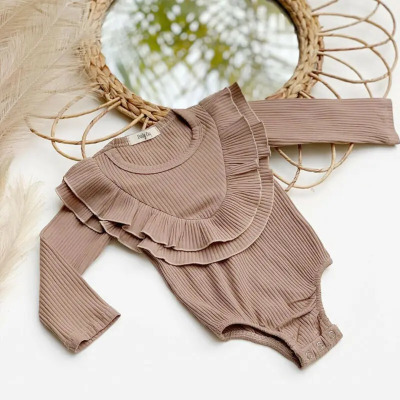 

Newborn Baby Girl Long Sleeve Ruffles Cotton Romper Jumpsuit Outfits Clothes Baby Solid Color Knitting Rompers