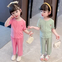 girl boys pajamas suits 2021 solid spring autumn nightclothes nightgowns homewear sleepwear pajamas sets children clothing
