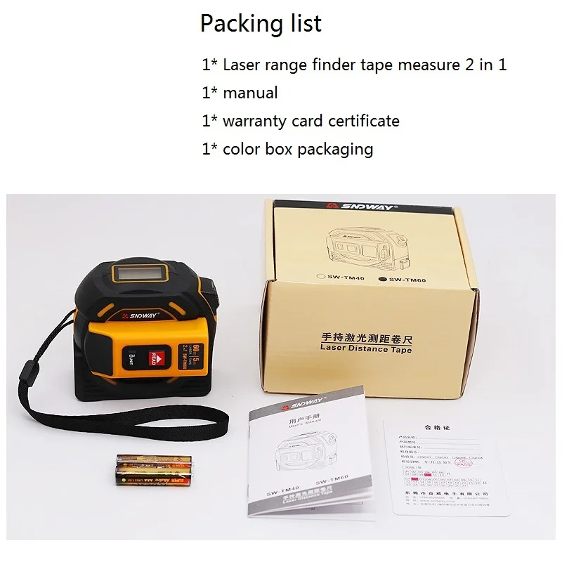 Ручной инфракрасный лазер 60 м 40 измерительная лента 5 2 в 1 ЖК цифровой дисплей