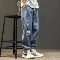 cargo pants japanese fashion embroidered label cropped trousers spring and autumn street wear pants large size baggy pants