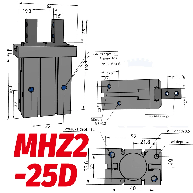 MHZ2-25D SMC тип MHZ2 двойного действия пневматический параллельный захват MHZ2-10D MHZ2-16D 20D 25D 32D 40D алюминиевые зажимы палец цилиндр - Color: MHZ2-25D