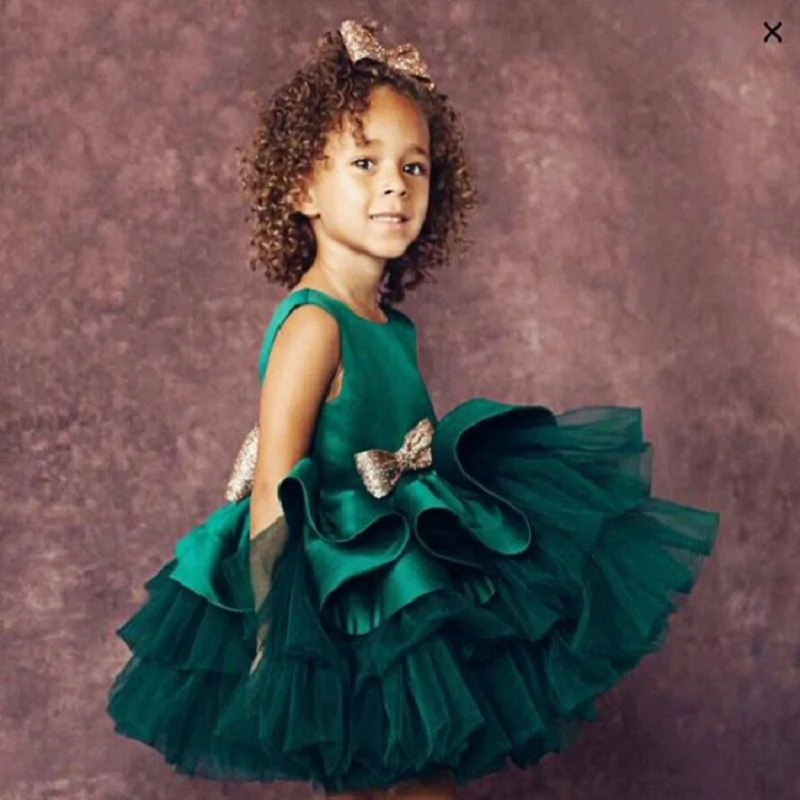 

Детские рождественские платья, кружевное Пышное Платье с оборками для вечеринки, свадьбы, цветов, для девочек, праздничное платье для мален...