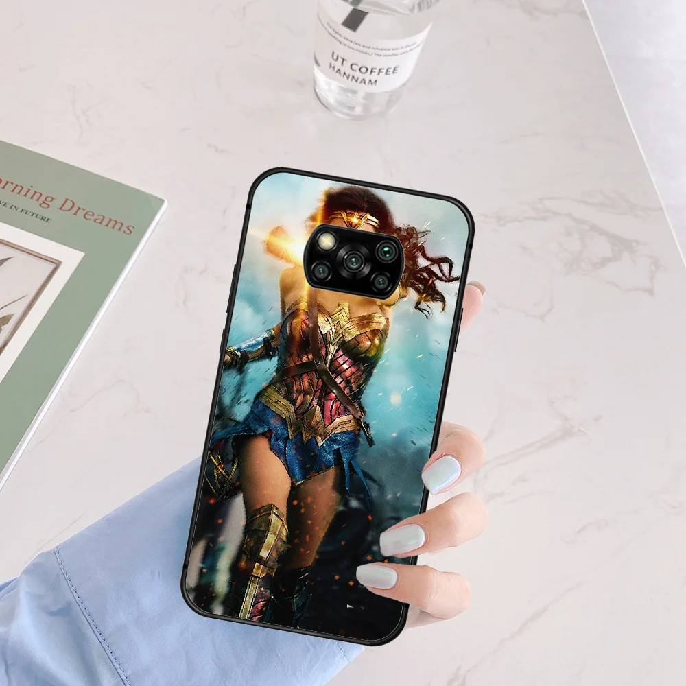 

D-C Wonder Girl Phone Case Cover Hull For Xiaomi Mi A2 A3 8 9 SE 9T 10 10T Lite Pro Ultra Poco X3 black Shell Silicone Bumper