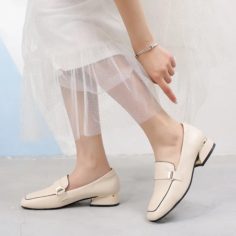 

Chunky Heels PU Leather Loafers Women Slip On Ladies Oxford Shoes 2021 Sqaure Toe Woman Pumps Work Office Women's Spring Shoes