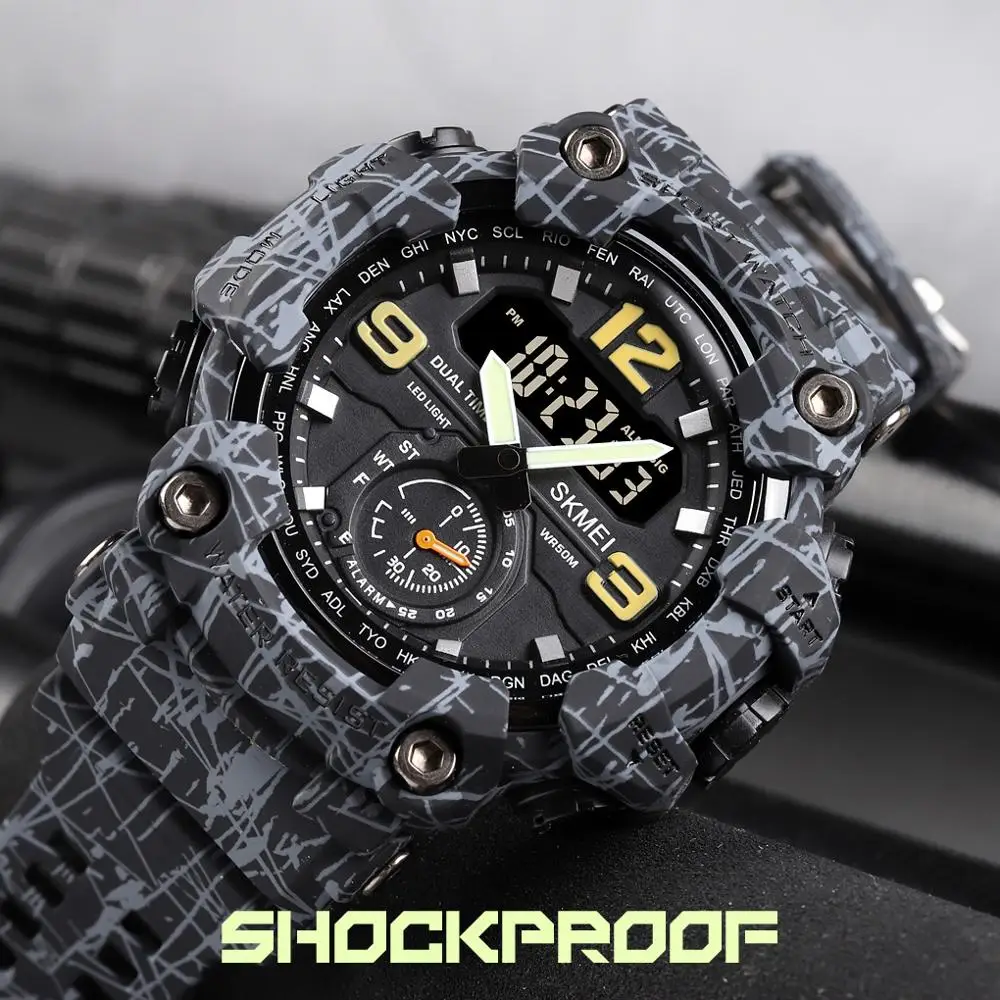 

SKMEI 1637 Fashion Men Military Digital Watch 3 Time Casual Sport Style Waterproof LED Light Chrono Male Students Alarm Clock