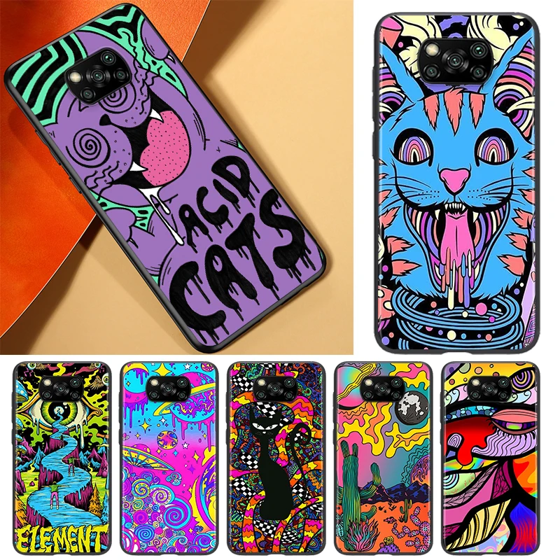 

Colourful Psychedelic Trippy Art Black Phone Case For Xiaomi Civi Play Mix 3 A2 A1 6X 5X Poco X3 NFC F3 GT M3 M2 X2 F2 Pro C3 F1