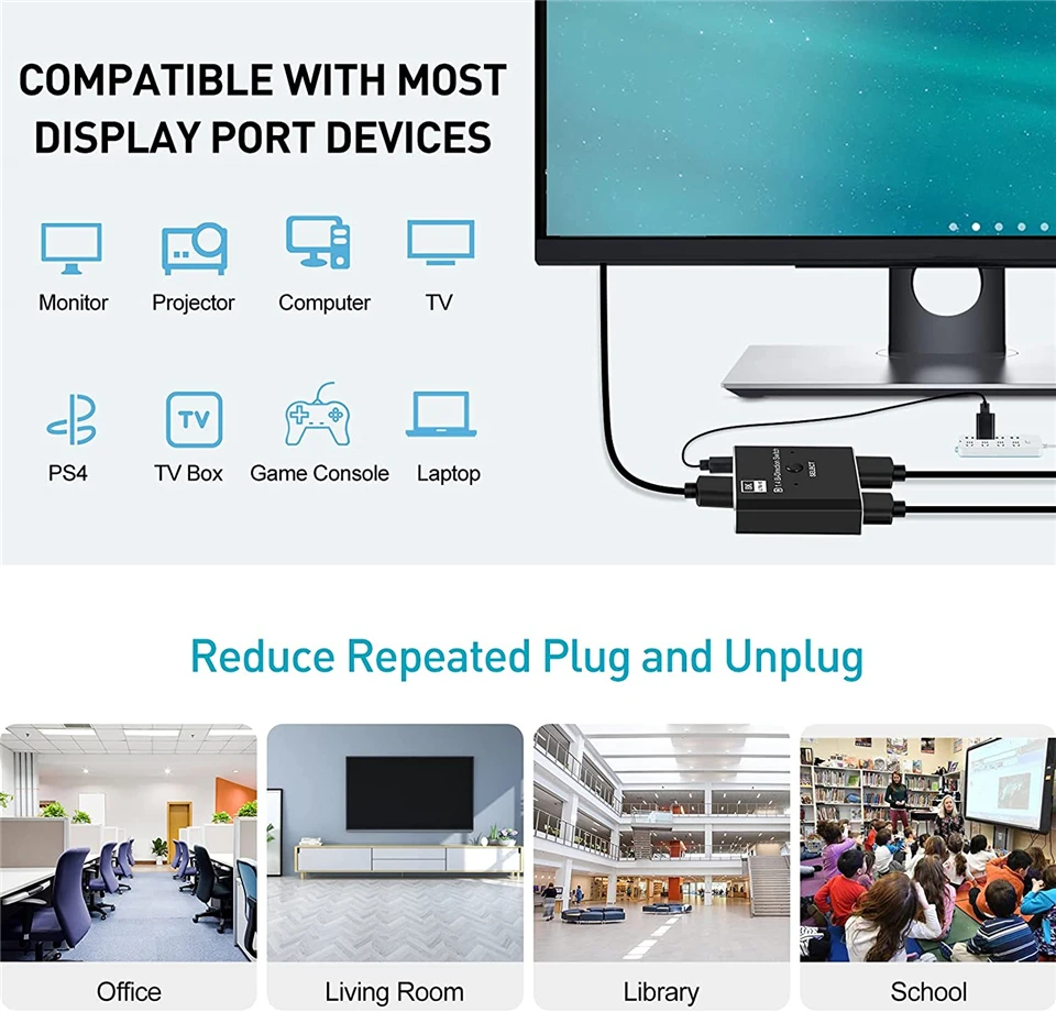 2021 Display port 1 4 Switch 8K Bi-direction splitter switcher KVM 2X1 1X 2 Display-port @ 30Hz 4K 120Hz | Электроника