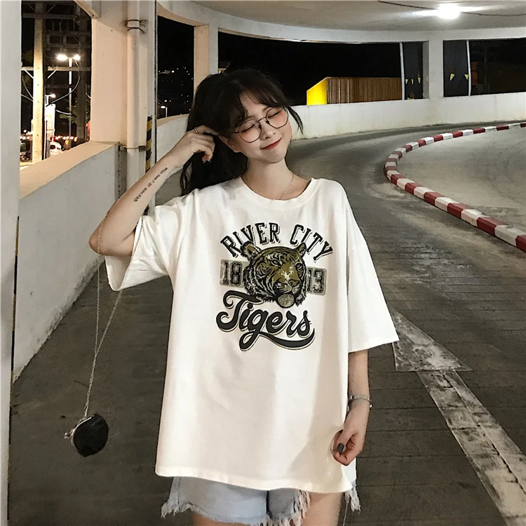 

Summer Letters Printed Women's T-shirt The New Comfortable Loose Fashion Casual Short Sleeve Round Neck Top Cotton