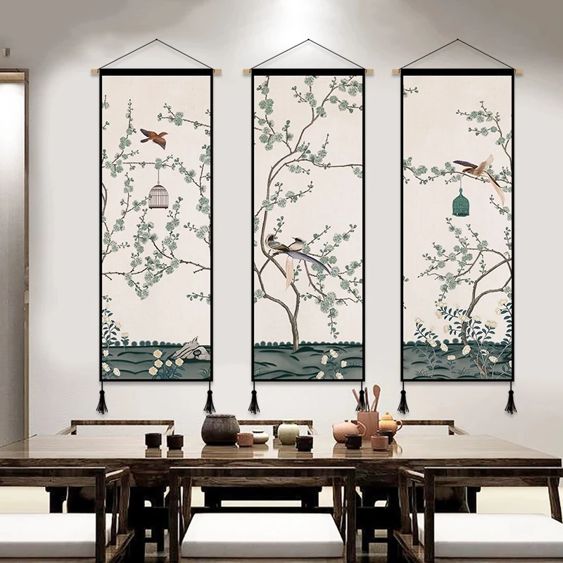 

Chinese Style Flower Green Plants Canvas Decorative Painting Store Bedroom Living Room Wall Art Solid Wood Scroll Paintings