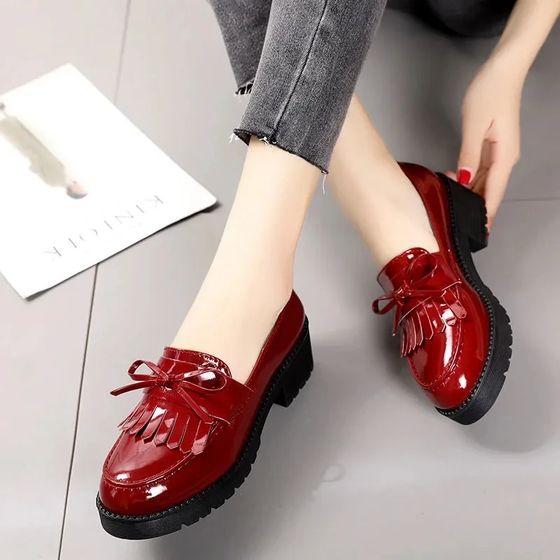 

British dress shoes for women platform sneakers chunky vulcanized casual leather shoes girls tassel sneaker
