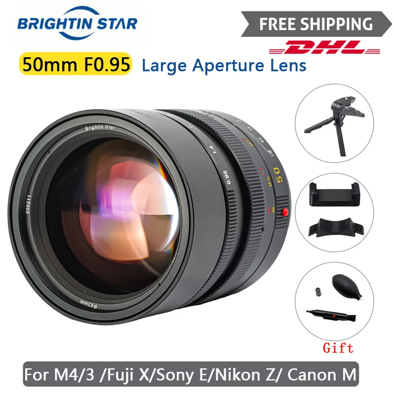 

Brightin Star 50mm F0.95 Full Frame Lens Large Aperture Night Scene Micro Single Camera Lenses For Fuji Canon Nikon Sony SIGMA L