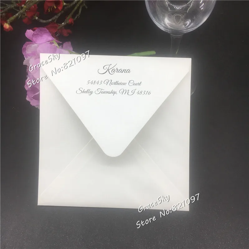 

50pcs/lot 16*16cm white/ivory Square wedding invitations printing date name envelopes special invitation universal envelope