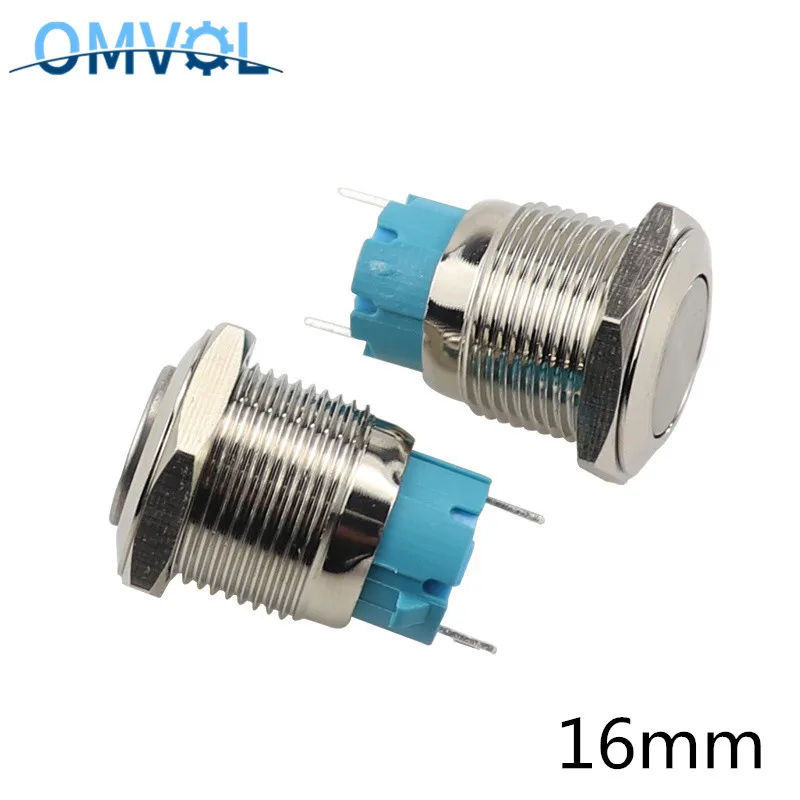 1 шт. 16 мм Мгновенный металлический кнопочный переключатель