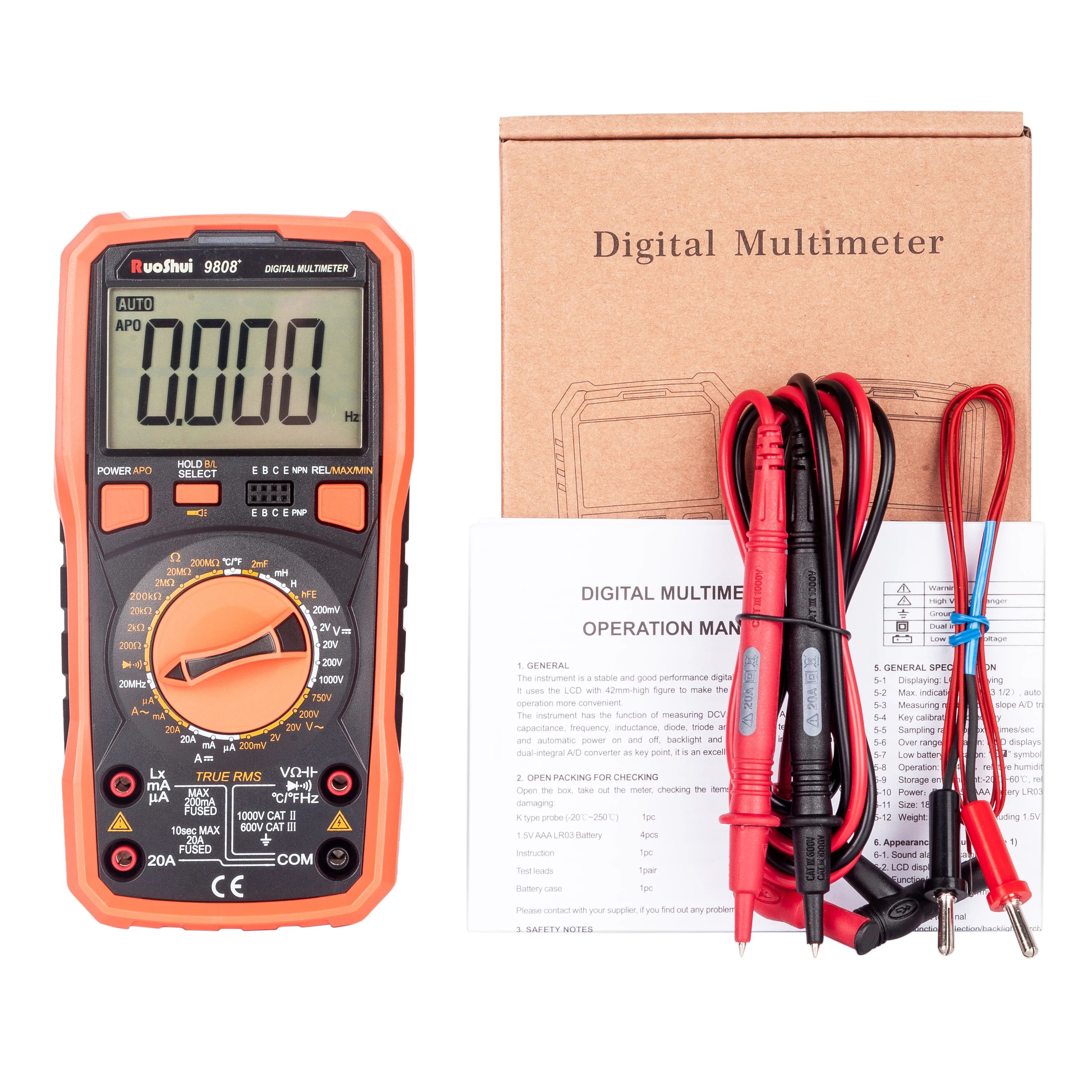 RuoShui 9808+ High Precision Digital Multimeter 2000uF Capacimeter 20MHz Frequency Temperature and Inductance Measuring With LCR