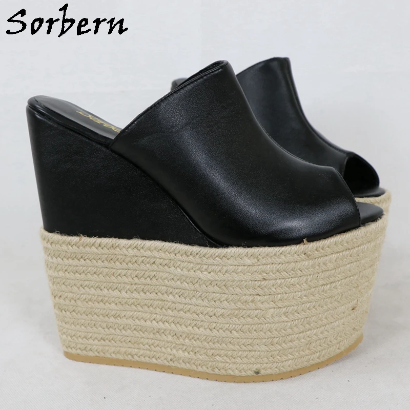 Sorbern Cream Women Sandals Slip On Rope Platform Wedges High Heel Open Toe Custom 15-30Cm Extreme Shoes For | Обувь