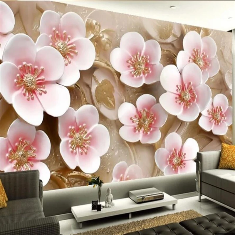 beibehang Custom wallpaper 3D stereo photo mural cherry blossom peach relief color carving 3d Papel de parede | Обустройство дома