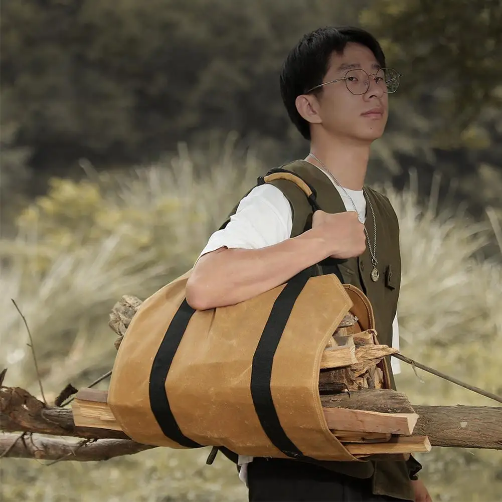 

2021 New Outdoor Firewood Bag Camping Supplies Large Firewood Storage Capacity Bag Tote Canvas Bag Logging Portable Bag H0p9
