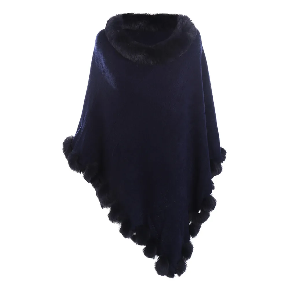 Зимний женский плащ Осенние однотонные накидки шаль кашемир меховой воротник
