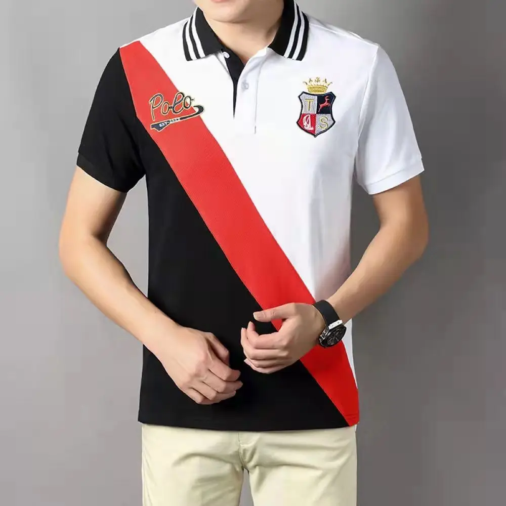 

Striped Men Polo Cotton Short Sleeve Summer Emboridery Top Shirt Large Size S-6XL Fashion Stage Male Clothing